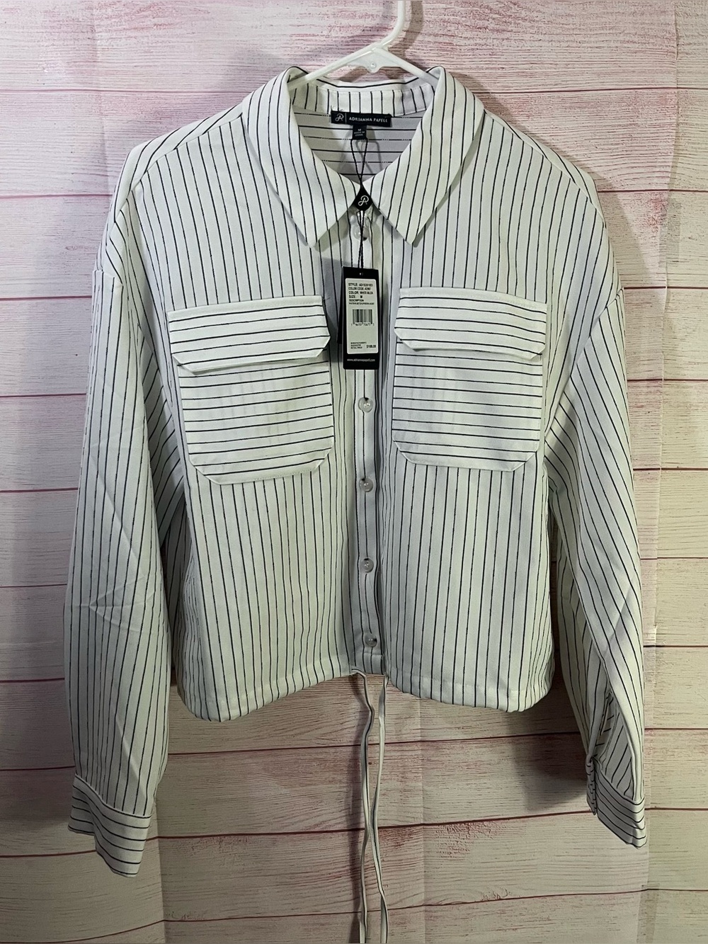 Adrianna Papell NWT Black White Pinstripe Button Up Top Medium